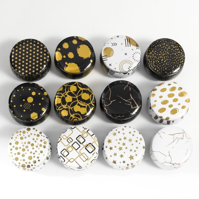 Шкатулка металл круглая Шкатулка металл круглая "Рисунки золотом на белом и чёрном" МИКС 5,2х7,5х7,5 см