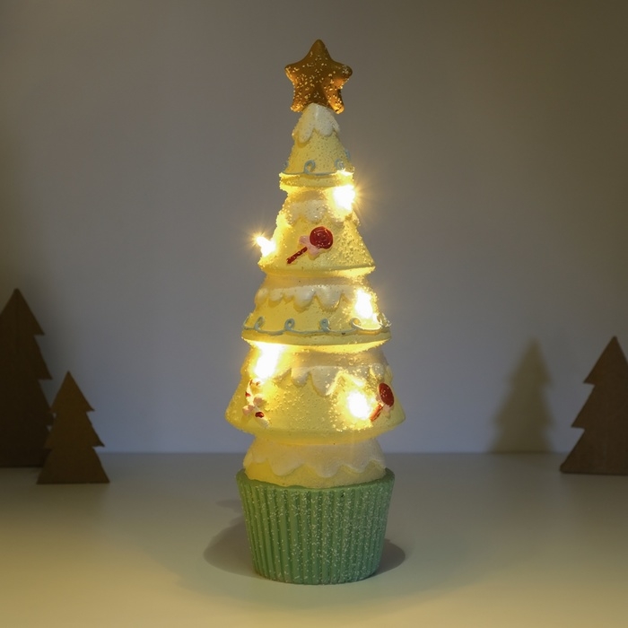 Сувенир керамика свет "Пряничная ёлочка" светло-жёлтая 10х10х31 см