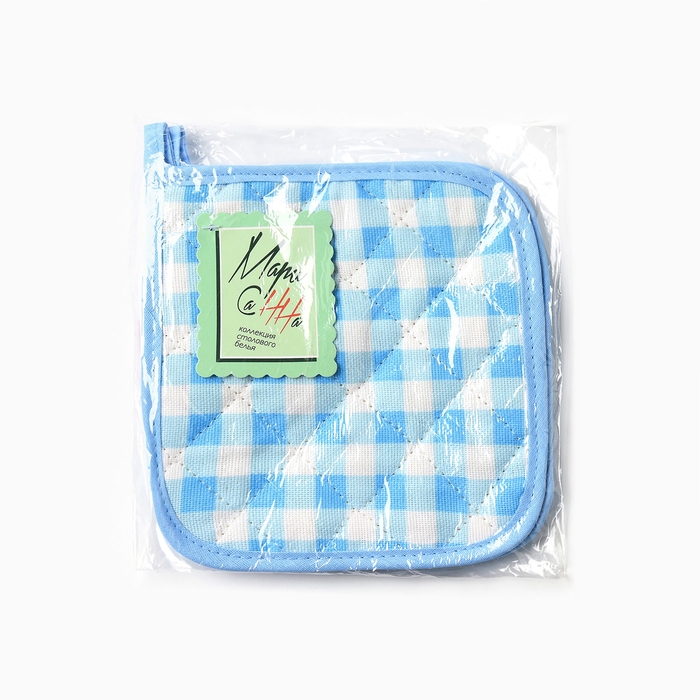 Набор прихваток Мари Санна Клетка 2 шт, цвет голубой, рогожка, 100% хлопок