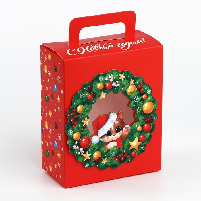 Подарочная коробка новогодняя новогодняя складная с 3D эффектом «Новогодний венок», 18 x 15 x 7.5 см, Новый год Подарочная коробка новогодняя новогодняя складная с 3D эффектом «Новогодний венок», 18 x 15 x 7.5 см, Новый год