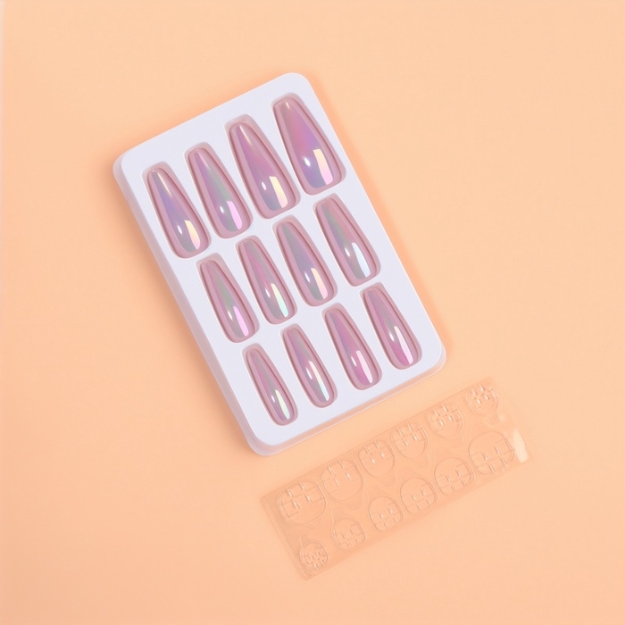 Накладные ногти &laquo;Перламутр&raquo;, 12 шт, с клеевыми пластинами, форма балерина, фиолетовые