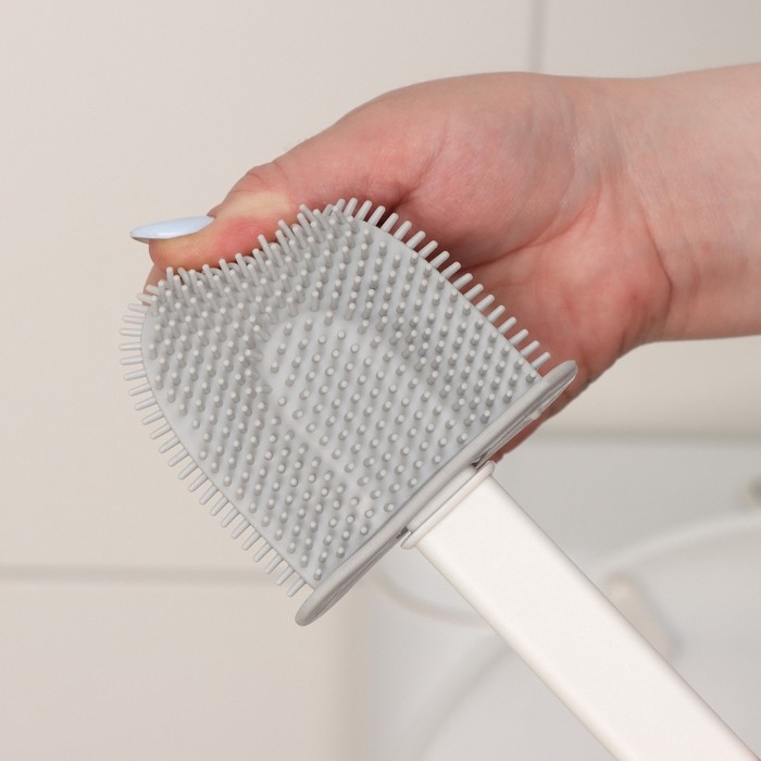 Ёршик для унитаза силиконовый Доляна «Лилу», 4,3×9,5×36 см, цвет белый Ёршик для унитаза силиконовый Доляна «Лилу», 4,3×9,5×36 см, цвет белый