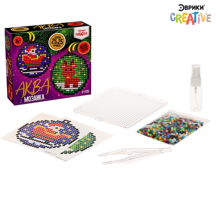 Аквамозаика &laquo;Шары с Дедом Морозом и оленёнком&raquo;, 2 фигурки, 809 шариков