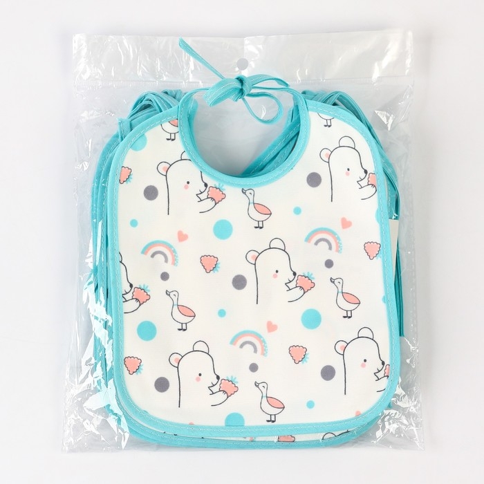 Нагрудник детский Крошка Я, 17х20 см (фасовка 10 шт., бирюзовая окантовка) Нагрудник детский Крошка Я, 17х20 см (фасовка 10 шт., бирюзовая окантовка)