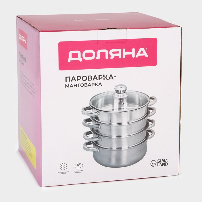 Мантоварка - пароварка из нержавеющей стали Доляна «Классика», d=24 см, 4 уровня (нижний уровень 3,6 л) Мантоварка - пароварка из нержавеющей стали Доляна «Классика», d=24 см, 4 уровня (нижний уровень 3,6 л)