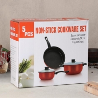 Набор посуды Promo Stone violet: кастрюля 3 л, d=24 см, ковш 1,3 л, сковорода d=24 см, крышки 2 шт, антипригарное покрытие, цвет бордовый Набор посуды Promo Stone violet: кастрюля 3 л, d=24 см, ковш 1,3 л, сковорода d=24 см, крышки 2 шт, антипригарное покрытие, цвет бордовый