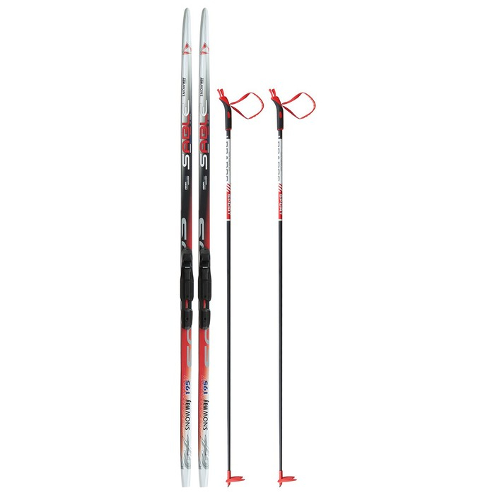 Комплект лыжный: пластиковые лыжи 195 см без насечек, стеклопластиковые палки 155 см, крепления SNS, цвета МИКС