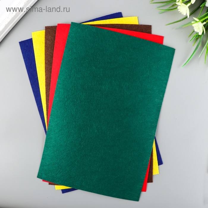 Фетр "BLITZ" 1 мм, жёсткий 20х30 см &plusmn; 2 см (набор 5 шт) ассорти №1