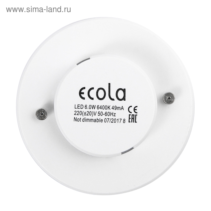 Лампа светодиодная Ecola Light, GX53, 6 Вт, 6400 K, 27x75 мм, матовое стекло