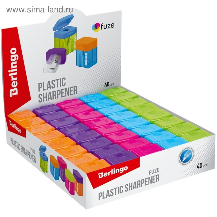 Точилка 1 отверстие с контейнером Berlingo "Fuze", пластик, микс