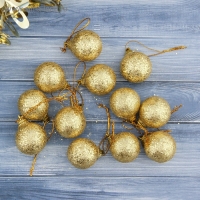 Набор шаров пластик d-2,5 см, 12 шт "Шарики" золото Набор шаров пластик d-2,5 см, 12 шт "Шарики" золото