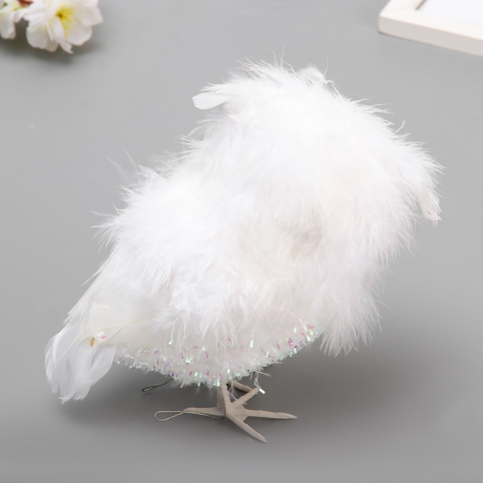 Пушистик "Совенок в блестках" белый 9х11х16 см