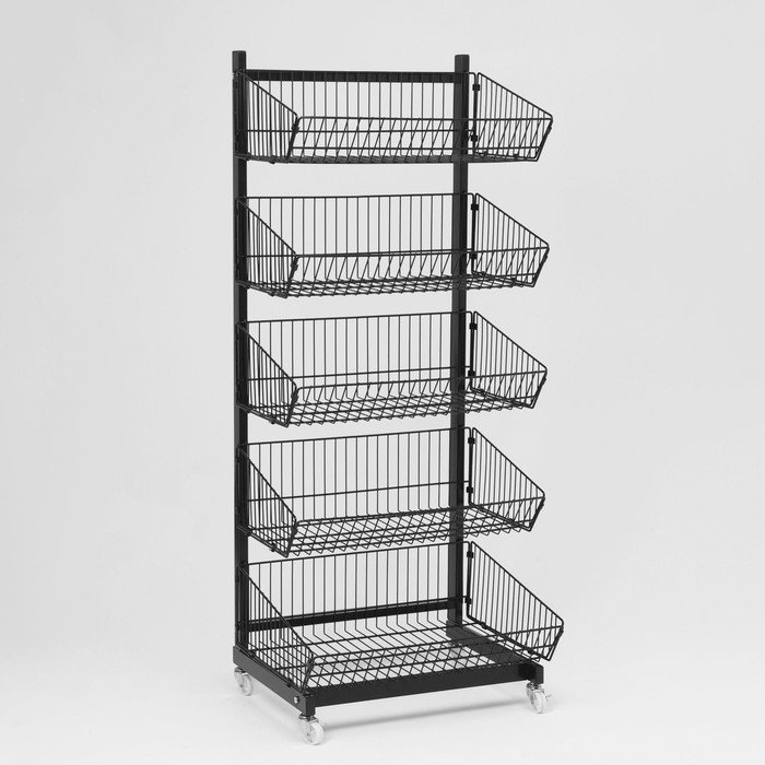 Накопитель разборный на колесах, 5 корзин, 58&times;53&times;146 см, цвет чёрный