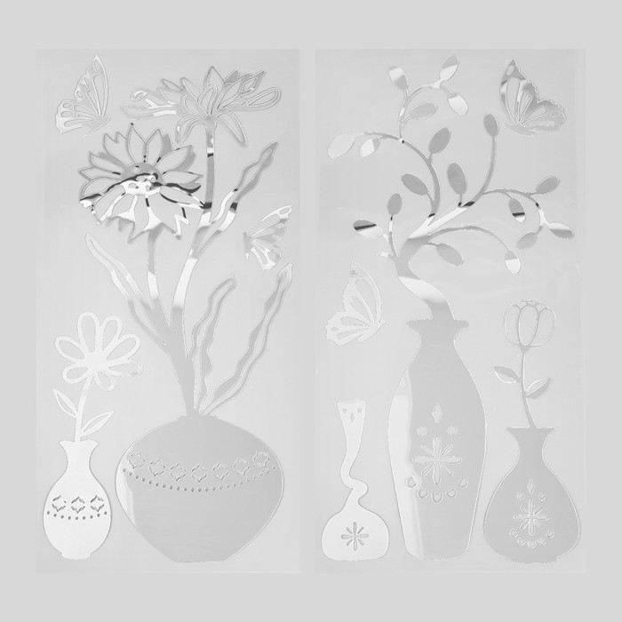 Наклейка интерьерная зеркальная "Вазы с цветами" МИКС 31,5х62 см