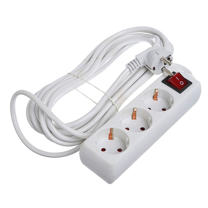 Удлинитель Luazon Lighting, 3 розетки, 5 м, 6 А, 1300 Вт, 3х0.75 мм2, с з/к, с выкл., Б Удлинитель Luazon Lighting, 3 розетки, 5 м, 6 А, 1300 Вт, 3х0.75 мм2, с з/к, с выкл., Б