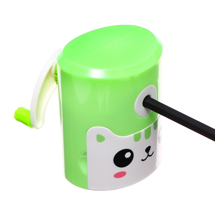 Точилка механическая с контейнером, Котик зеленый Точилка механическая с контейнером, Котик зеленый