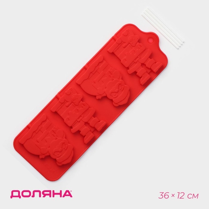 Форма для леденцов новогодняя Доляна &laquo;Дед Мороз&raquo;, силикон, 36&times;12 см, 4 ячейки (10,2&times;7,5 см), с палочками, цвет МИКС