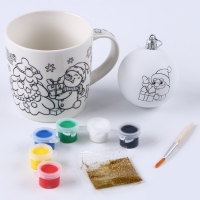 Кружка под раскраску с ёлочным шаром на новый год &laquo;Волшебный праздник&raquo;, 300 мл, новогодний набор для творчества