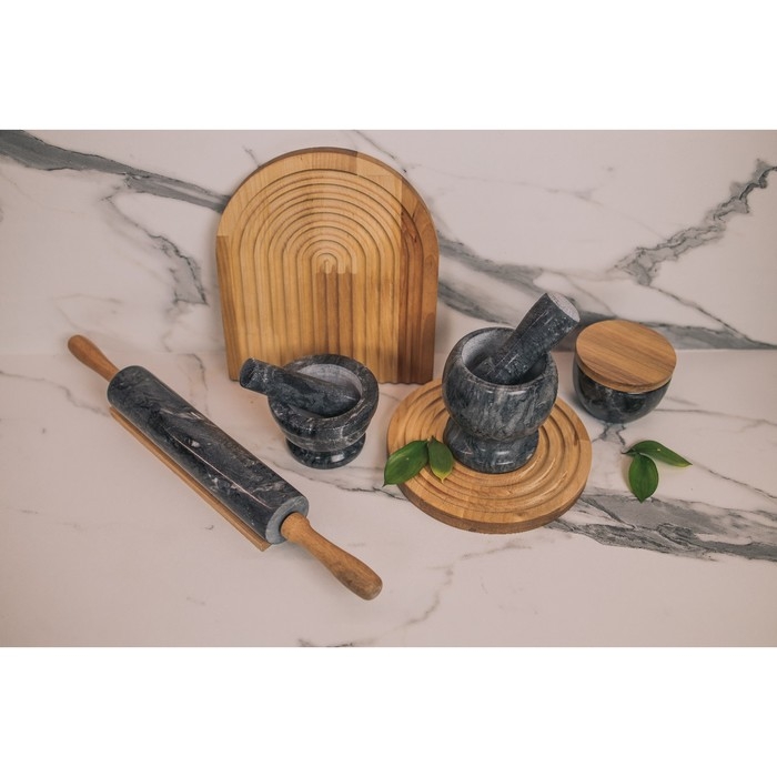 Скалка из мрамора Magistro, с подставкой, 45×5 см, цвет чёрный Скалка из мрамора Magistro, с подставкой, 45×5 см, цвет чёрный