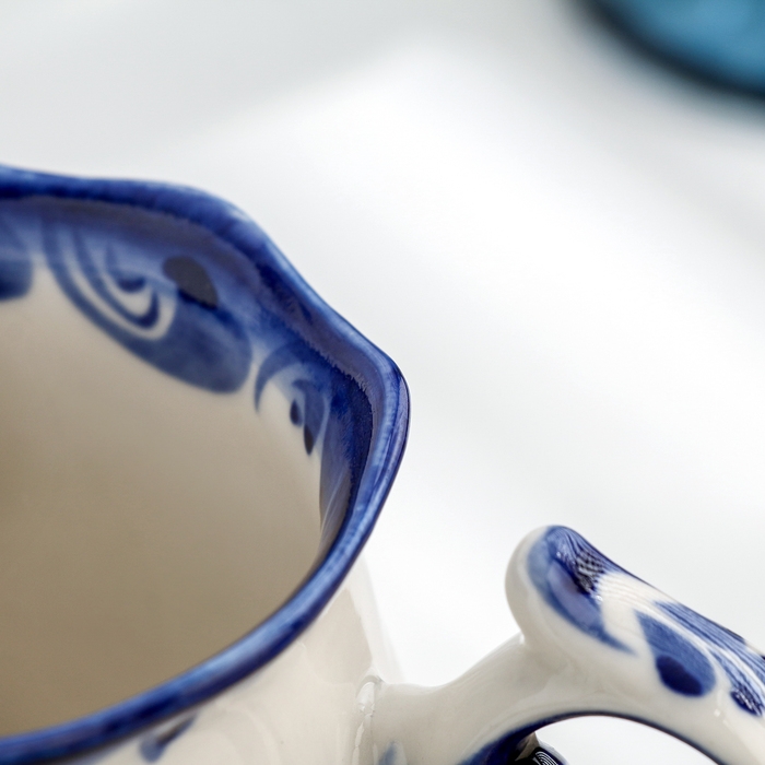 Кружка гжель «Утро», бело-синий,керамика, Кружка гжель «Утро», бело-синий,керамика,