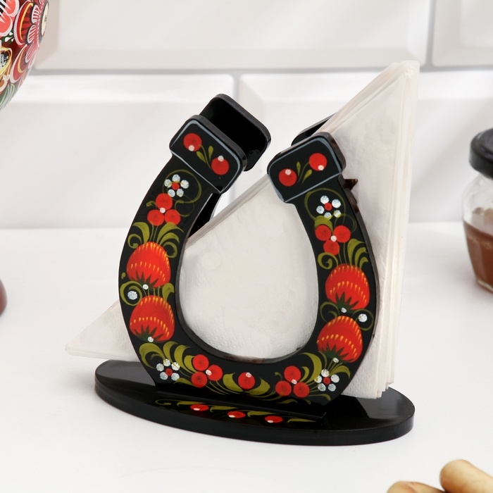 Салфетница &laquo;Подкова&raquo;, 7 х 12 см, хохлома