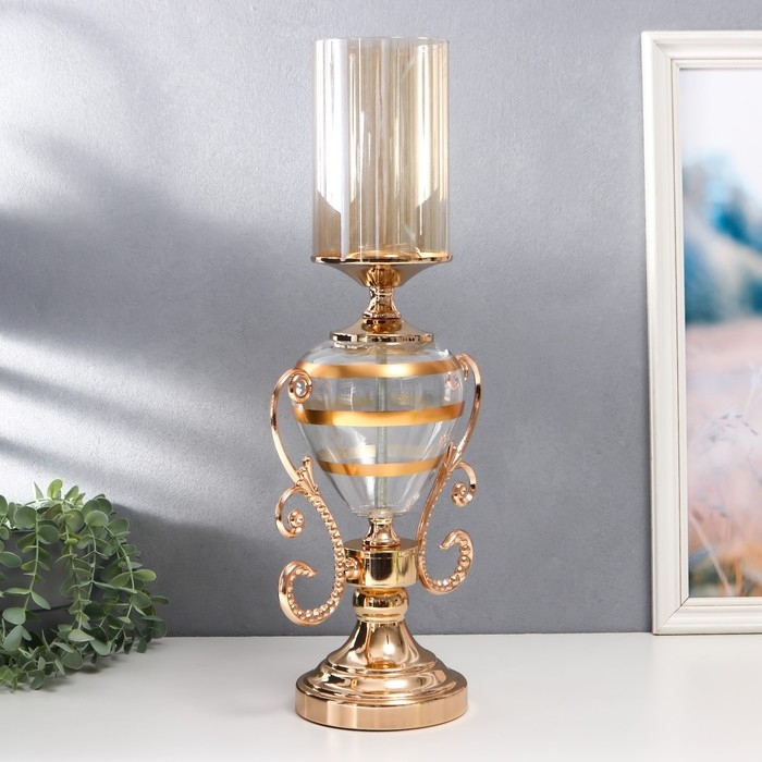 Подсвечник металл, стекло на 1 свечу Подсвечник металл, стекло на 1 свечу "Изящный кубок" золото 55х14х23 см