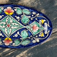 Селёдочница Риштанская Керамика "Цветы", 24 см, синяя, микс