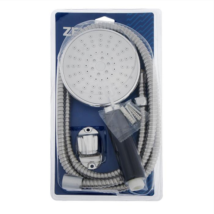 Набор для душа ZEIN Z0405, шланг 150 см, держатель, лейка 5 режимов, черн.ручка, хром