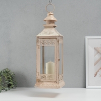 Подсвечник металл, стекло на 1 свечу фонарик "Ажурный ромб" белый с патиной 52,5х17,5х17,5см 54492 Подсвечник металл, стекло на 1 свечу фонарик "Ажурный ромб" белый с патиной 52,5х17,5х17,5см 54492