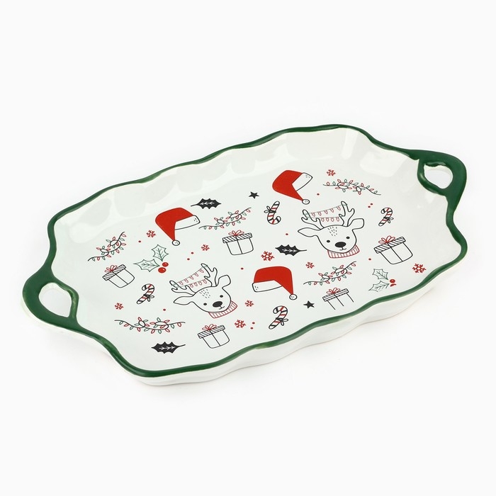 Новый год! Блюдо керамическое &laquo;Новогодние олени&raquo;, 23х13х2.5 см, цвет белый