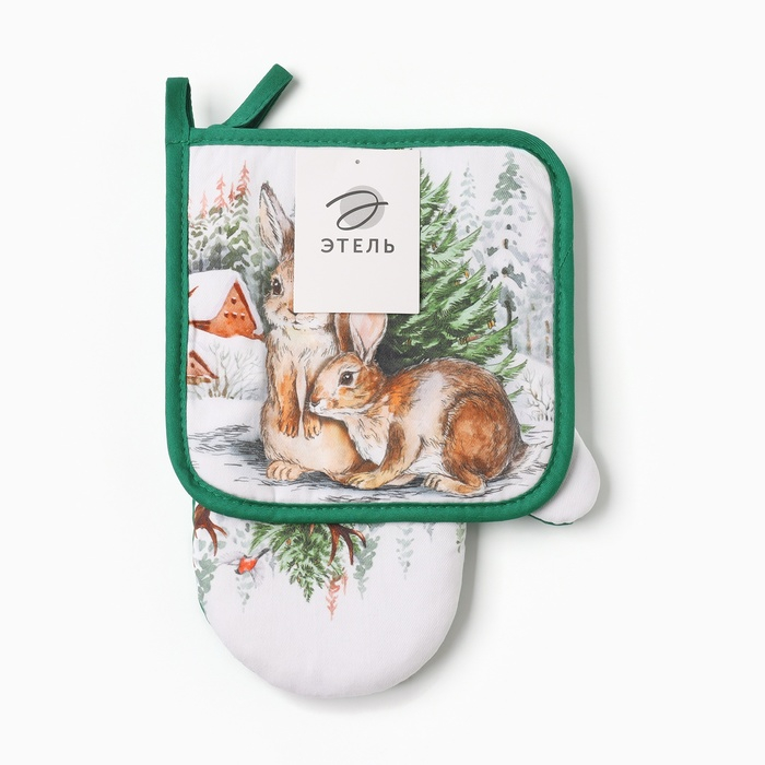 Набор кухонный &laquo;Новогодний лес&raquo; варежка-прихватка 20х28см, прихватка 19х19см,100%хл