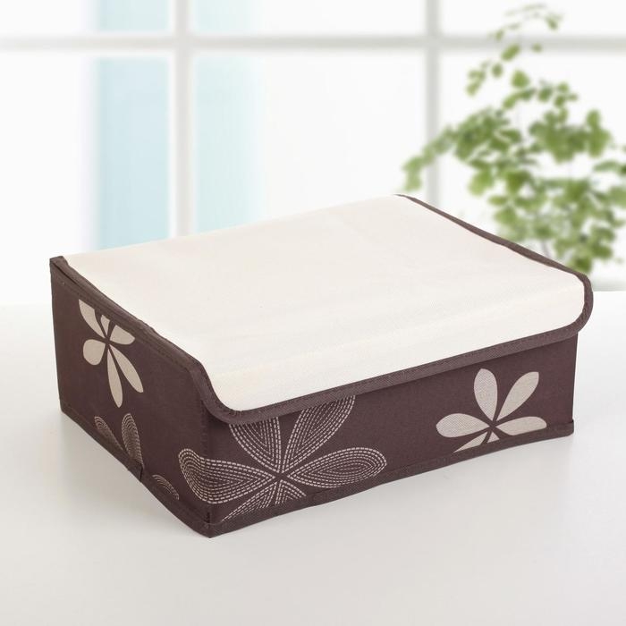Набор органайзеров для хранения белья с крышкой «Листочки», 3 шт, 32×24×12 см, цвет коричневый Набор органайзеров для хранения белья с крышкой «Листочки», 3 шт, 32×24×12 см, цвет коричневый