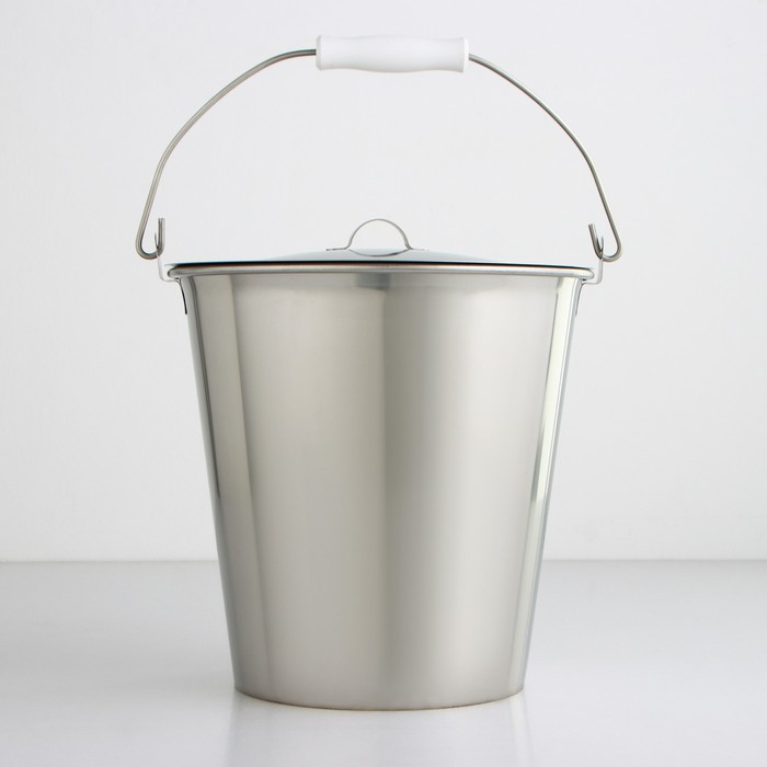 Ведро с крышкой, 10 л, d=26 см, нержавеющая сталь