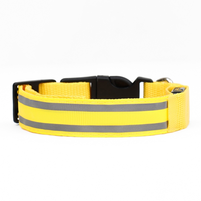 Ошейник с подсветкой Двойная полоса размер L, ОШ 45-52 х 2,5 см 3 режима свечения жёлтый