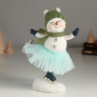 Сувенир полистоун "Снеговичок в голубой юбке" 14х7х17,5 см