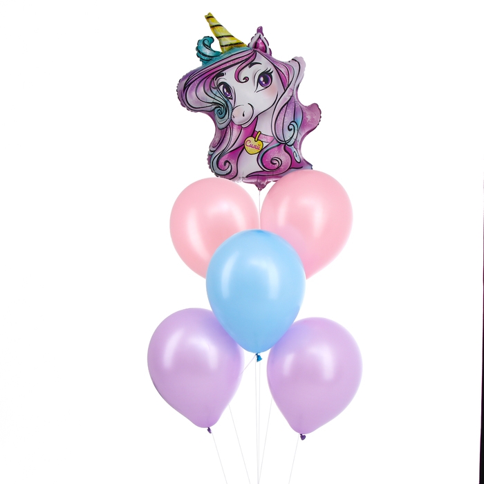 Набор воздушных шаров &laquo;Единорог&raquo;, макарун, фольга, латекс, 6 шт.