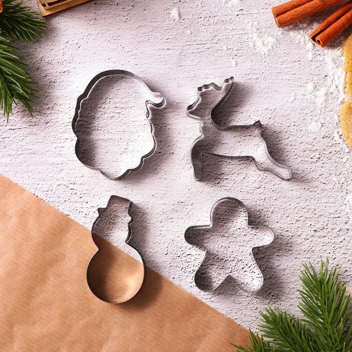 Новый год. Набор форм для печенья &laquo;Зимняя сказка&raquo;, металл, 4 шт
