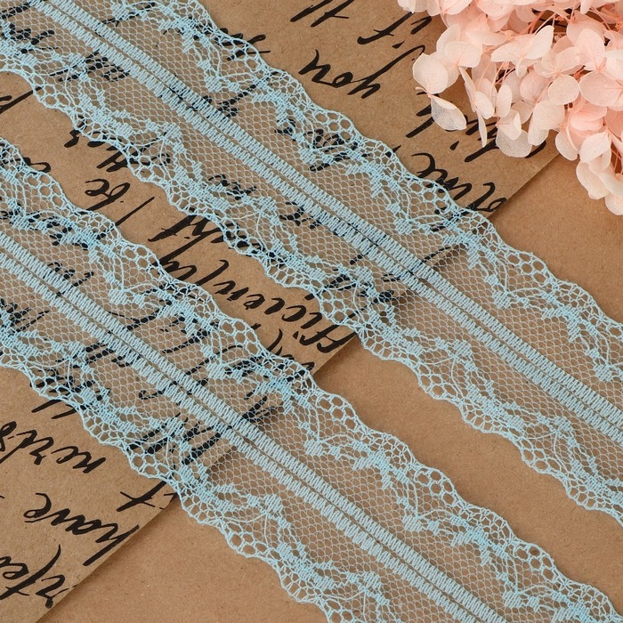 Кружево капроновое, 40 мм &times; 10 &plusmn; 1 м, цвет голубой