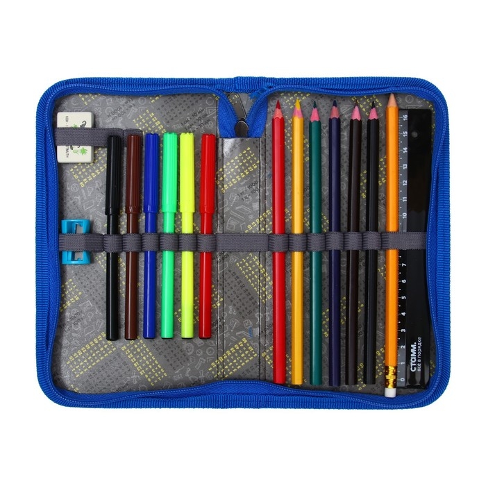 Пенал 1 секция, 115 х 205 мм, с наполнением 16 предметов, Calligrata Пенал 1 секция, 115 х 205 мм, с наполнением 16 предметов, Calligrata "Карандаши" ламинированный картон, 30П26/set