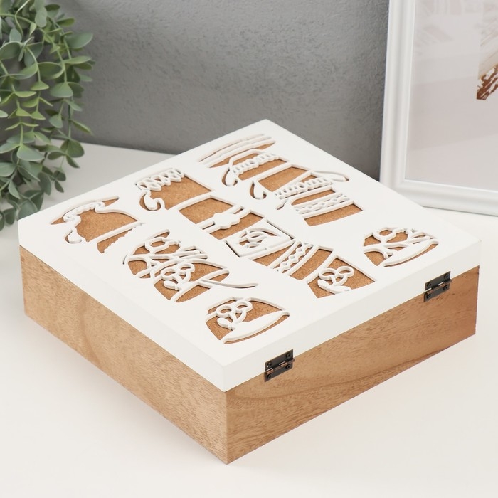 Шкатулка дерево с делениями "Коллекция чашек" 23,3х23,3х8 см