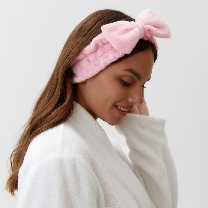 Повязка для умывания из микрофибры Доляна &laquo;Бантик&raquo;, цвет розовый