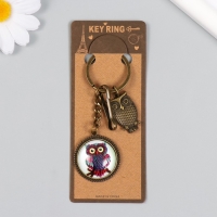 Брелок металл, стекло с карабином "Филин в медальоне" бронза 9,5 см Брелок металл, стекло с карабином "Филин в медальоне" бронза 9,5 см