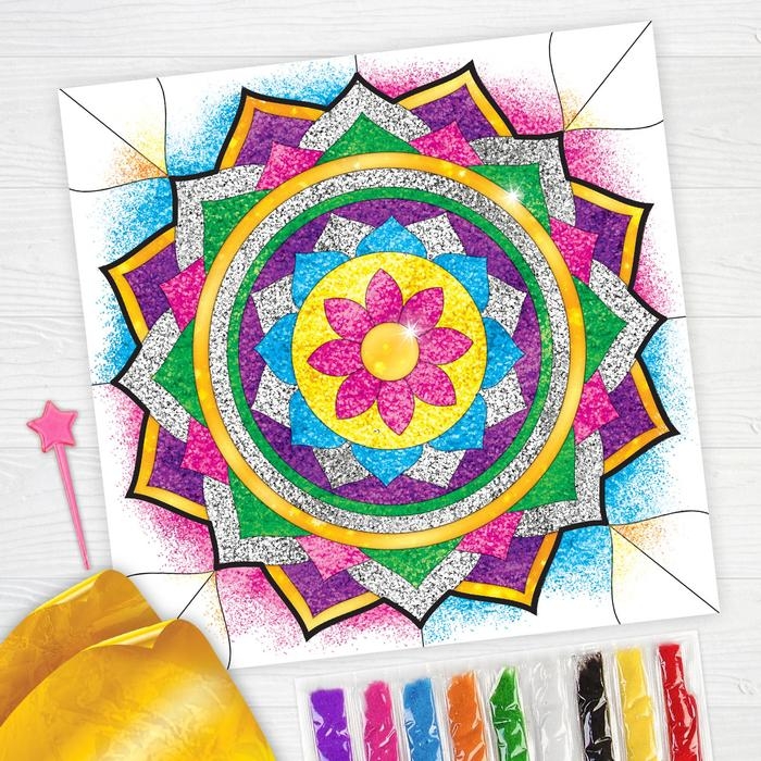 Набор для творчества. Фреска песком &laquo;Калейдоскоп желаний&raquo; + 9 цветов песка по 4 гр, блёстки, стека