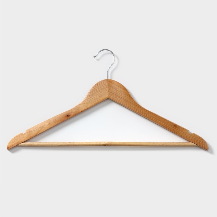 Плечики - вешалки для одежды Доляна, 44,5&times;23 см, 3 шт, с перекладиной, широкие плечики, деревянные сорт B