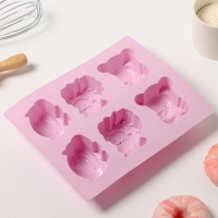 Форма для выпечки Доляна &laquo;Животные&raquo;, силикон, 24&times;20 см, 6 ячеек (6,5&times;4,5 см), цвет МИКС