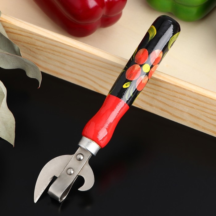 Открывашка консервная «Хохлома», клепаная, с художественной росписью, деревянная Открывашка консервная «Хохлома», клепаная, с художественной росписью, деревянная