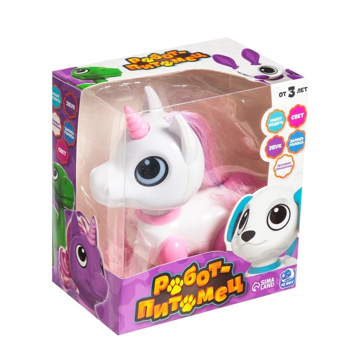 Робот единорог &laquo;Питомец&raquo; IQ BOT, интерактивный: с записью звуков, реагирует на хлопки, звук, свет, на батарейках, розовый