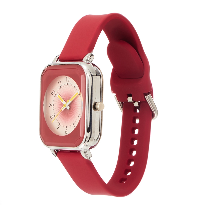 Часы наручные кварцевые женские, d-2 см, ремешок силикон l-25 см, красные Часы наручные кварцевые женские, d-2 см, ремешок силикон l-25 см, красные