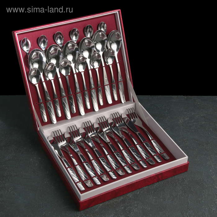 Набор столовый &laquo;Лира&raquo;, 30 предметов, декоративная коробка, цвет серебряный