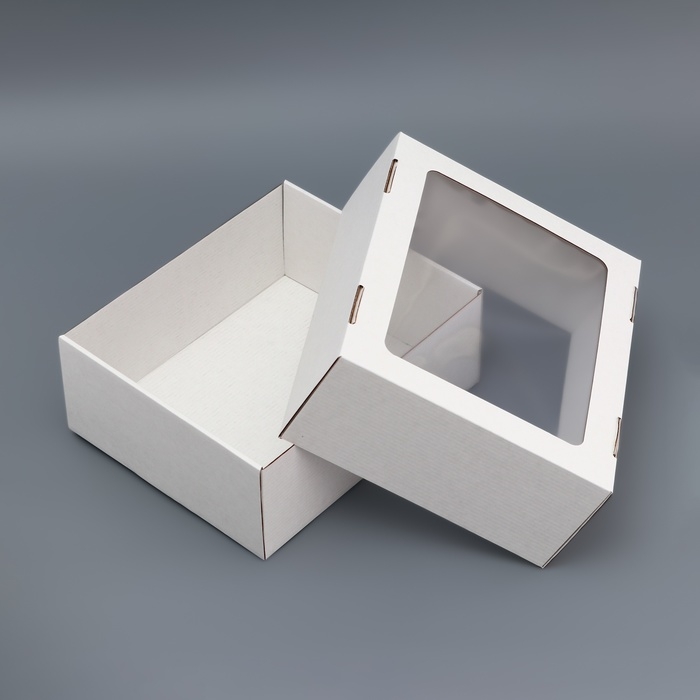 Коробка сборная, крышка-дно "белая" с окном 25х21х10 см